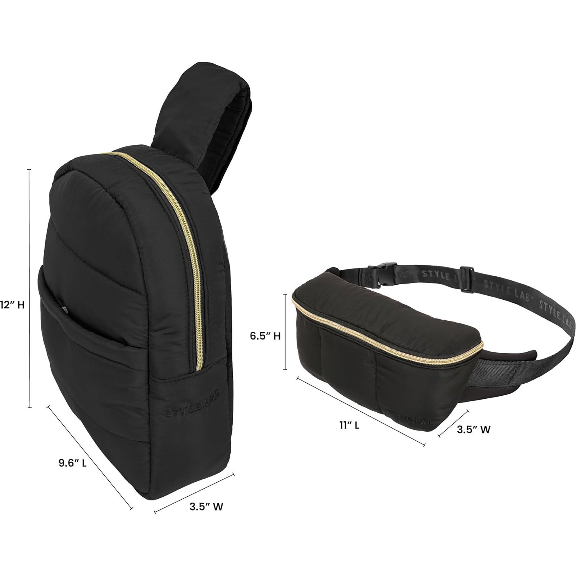 Style.Lab: Bekah Puffer Crossbody Backpack Belt Set - Black