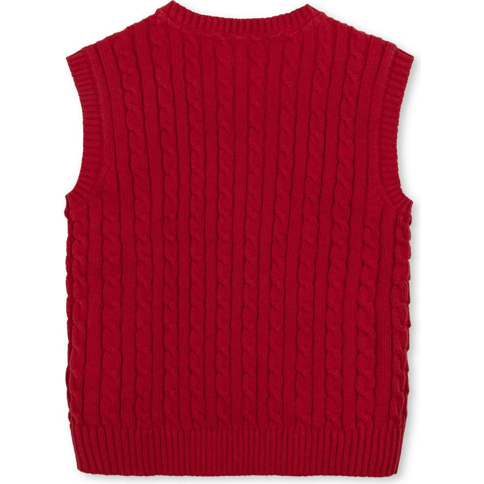 Big Kids Organic V-Neck Cable Sweater Vest, Red