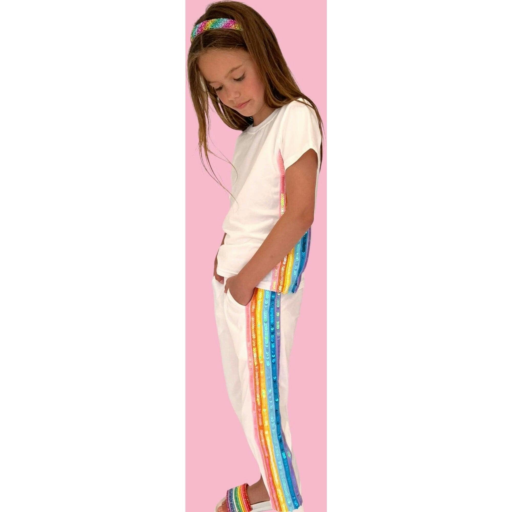 White Rainbow Sequin 2-Piece Jogger Set