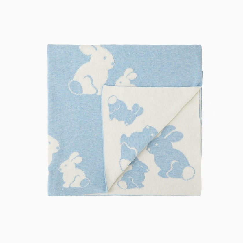 Knitted Bunny Blanket in Pale Blue