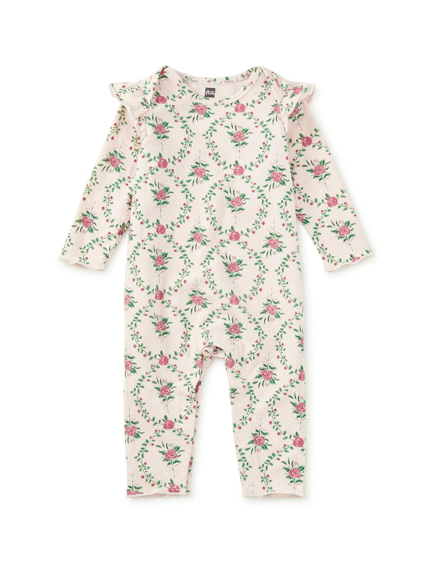Ruffle Shoulder Baby Romper, Wallpaper Floral