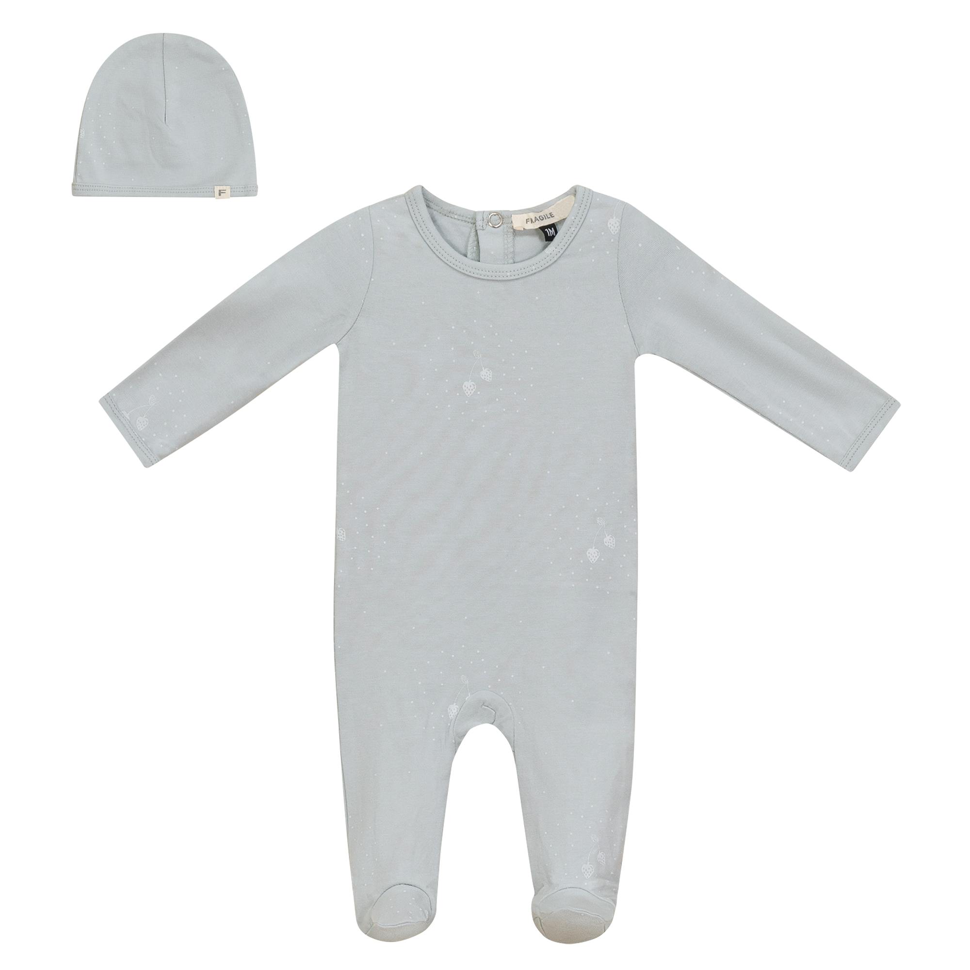 Strawberry Snap Front Dot Print Romper and Hat Two Piece Set