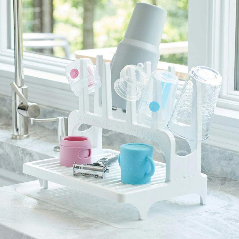PopYum Pink Baby Bottle Set 4-Pack with White Drying Rack & Clear Drying Mat Bundle