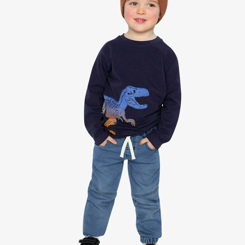 Long Sleeve Organic Cotton T-Shirt Dark Blue And Orange