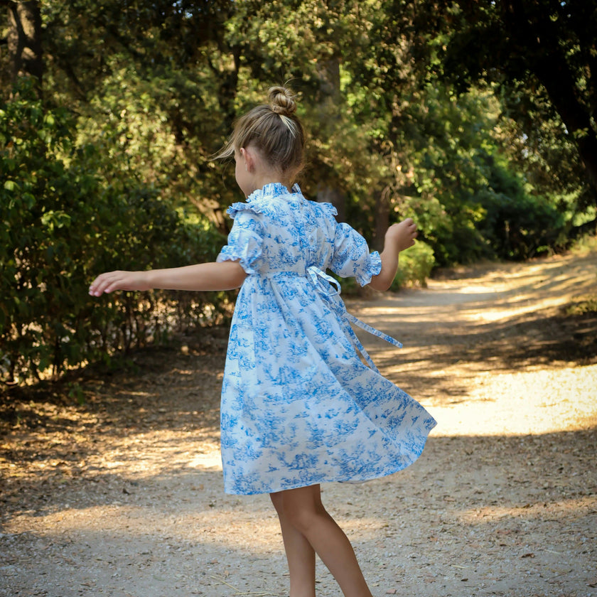 Aoki Blue Toile Dress | Short Sleeve