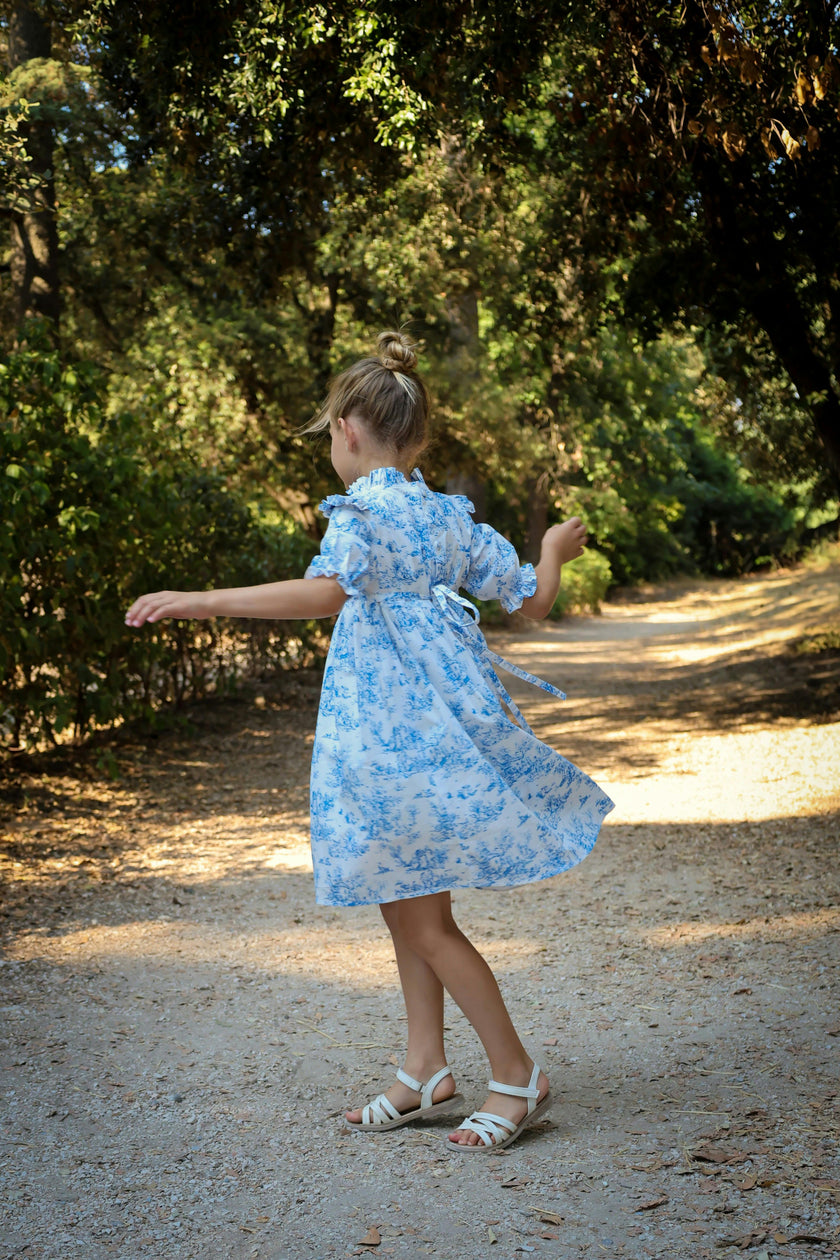 Aoki Blue Toile Dress | Short Sleeve