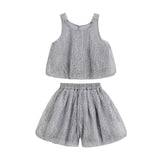 Gray Floral Embroidered Short Set