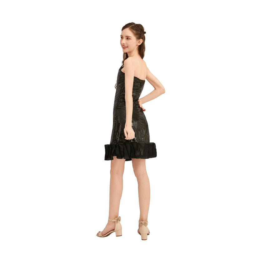 Black Cambria Satin Strapless Dress