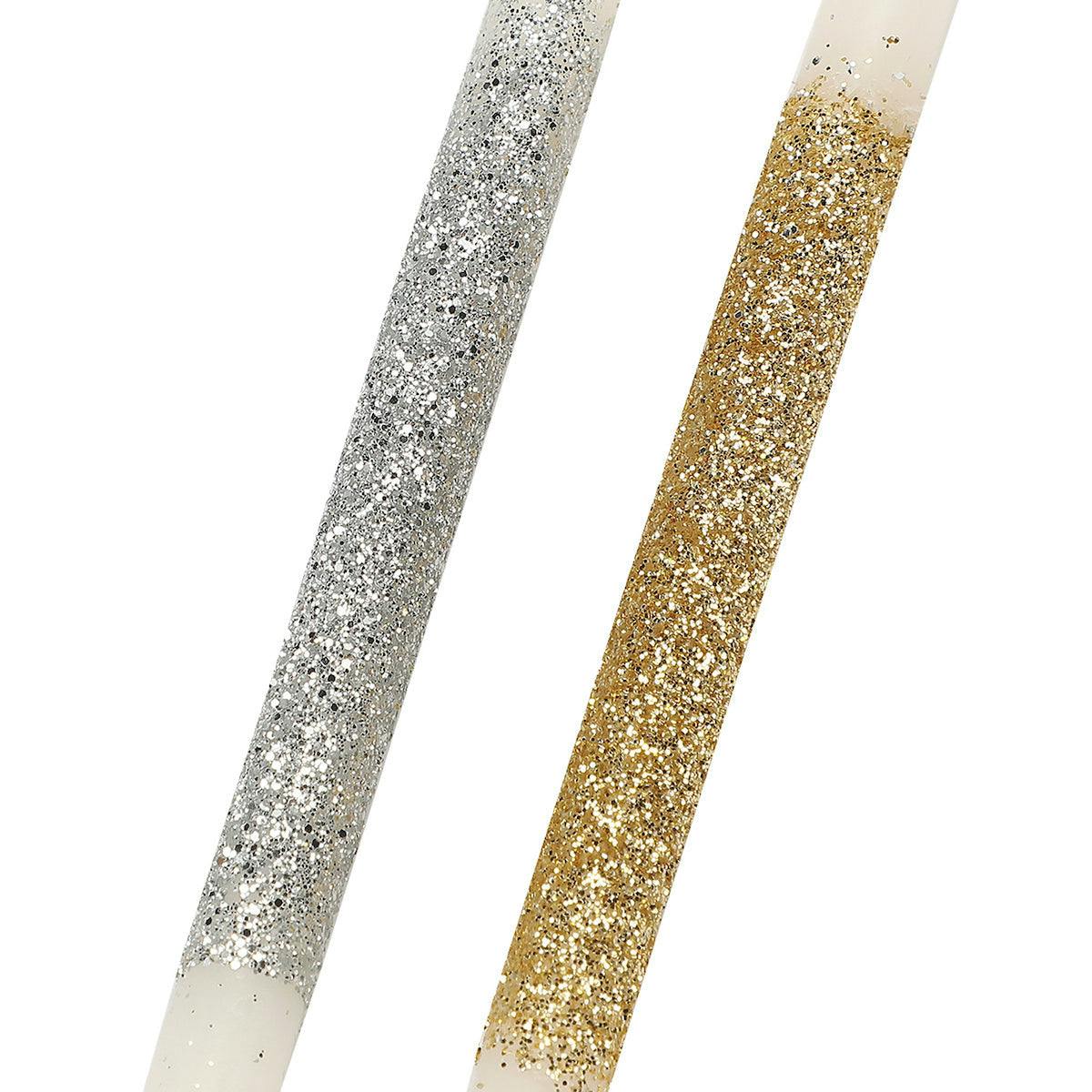 Packed Party More Metallic More Fun Gold Silver Birthday Candle Set of 10 - Metallic Glitter Beeswax Candles for Birthday Cakes and Cupcakes