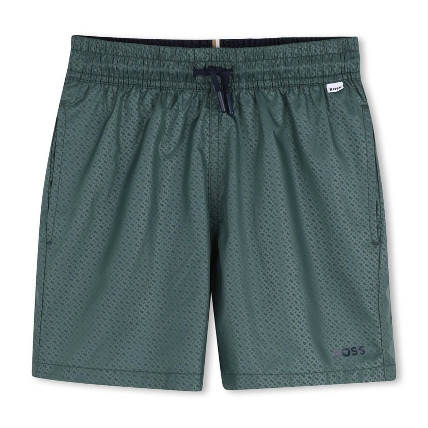 Green Patterned Logo Swimshorts