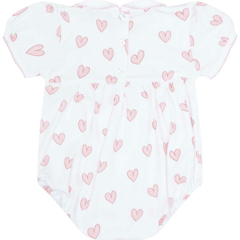 Pink Heart Print Smocked Bubble