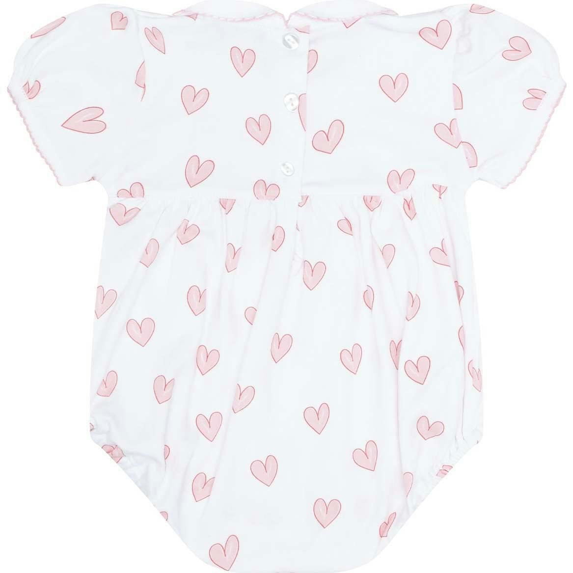 Pink Heart Print Smocked Bubble