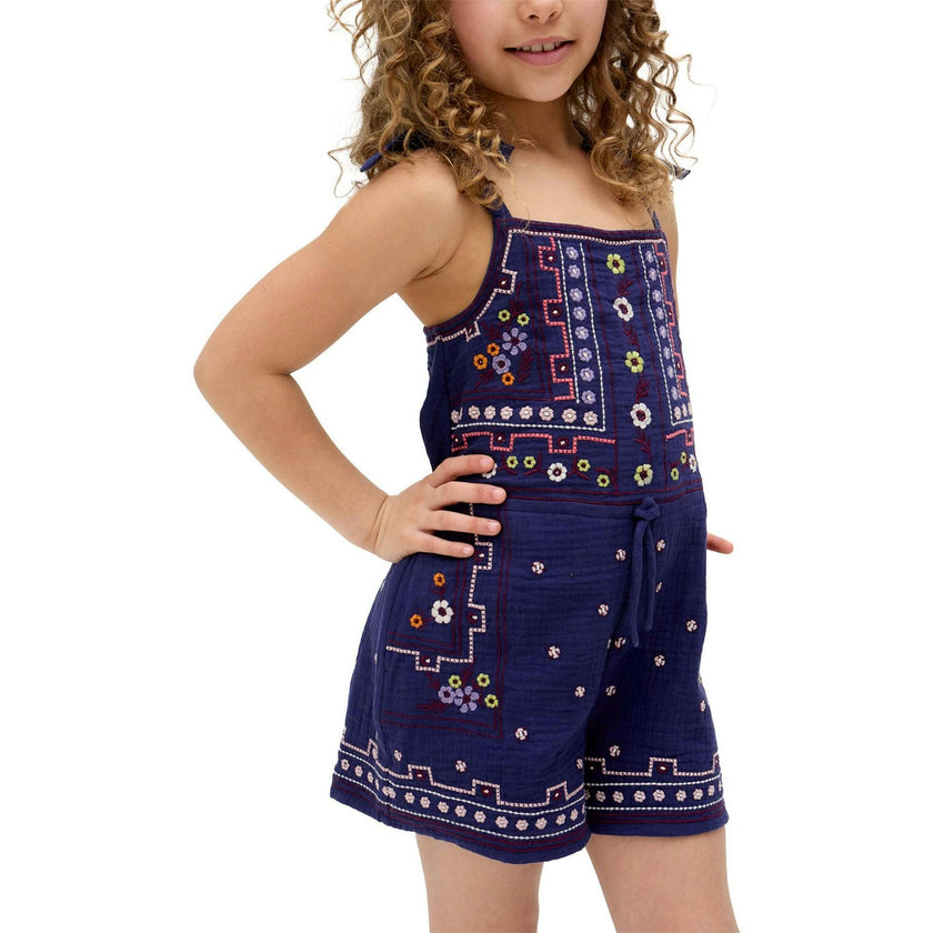 Sailor Necktie All Over Embroidered Romper