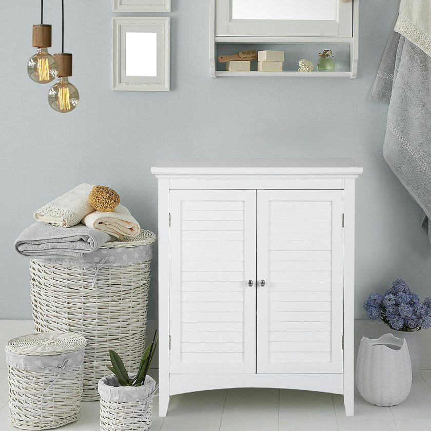 Glancy Free Standing Floor Storage Cabinet with Louvered Doors Adjustable Shelves