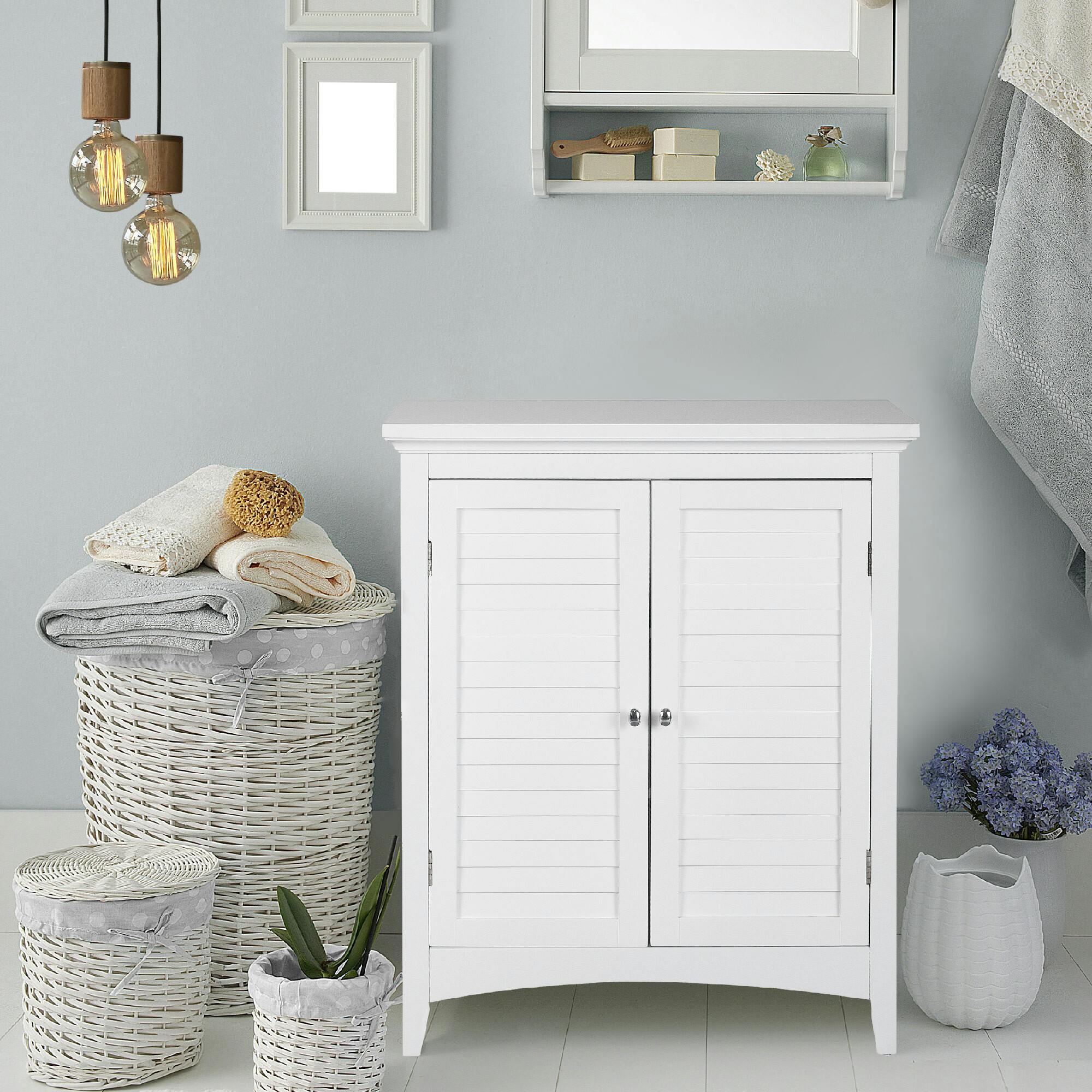 Glancy Free Standing Floor Storage Cabinet with Louvered Doors Adjustable Shelves
