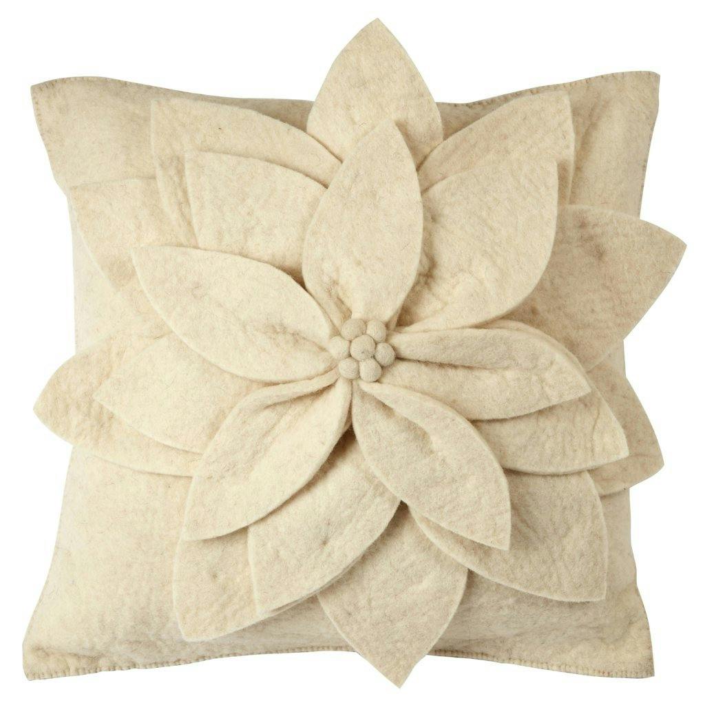 Hand Felted Wool Pillow - Cream 3D Flower Cream, 20