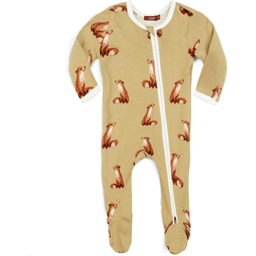 Gold Organic Cotton Zipper Footed Romper