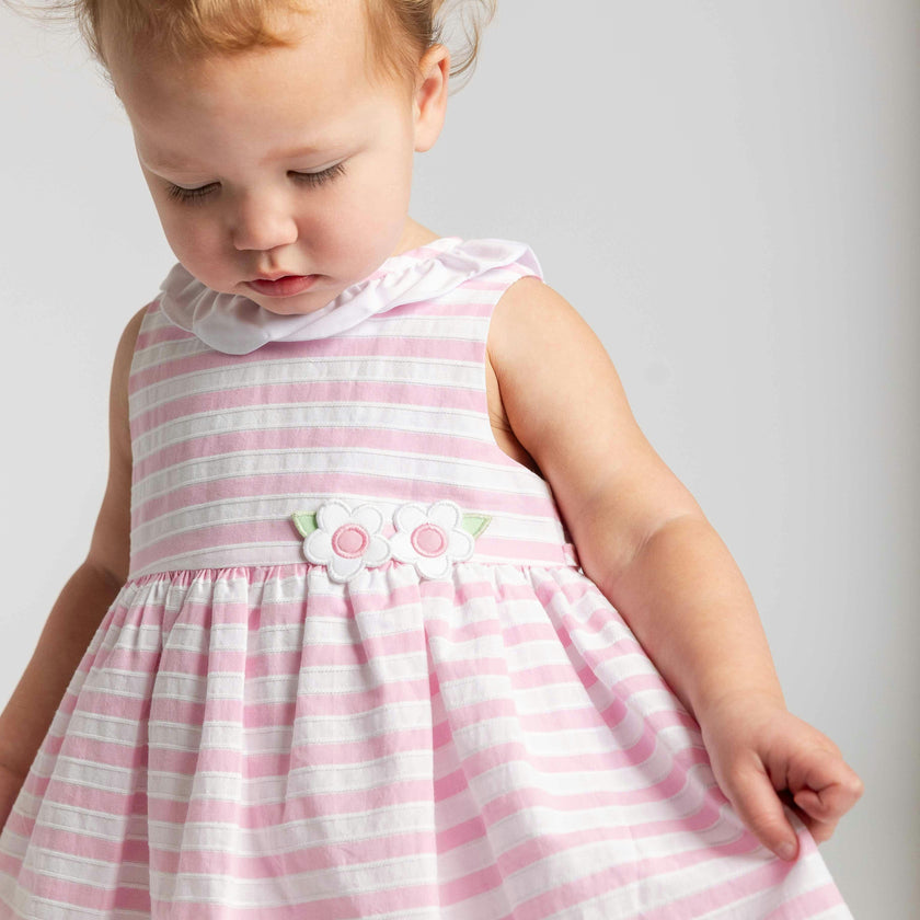 Pink Stripe Dress & Bloomer with Flowers