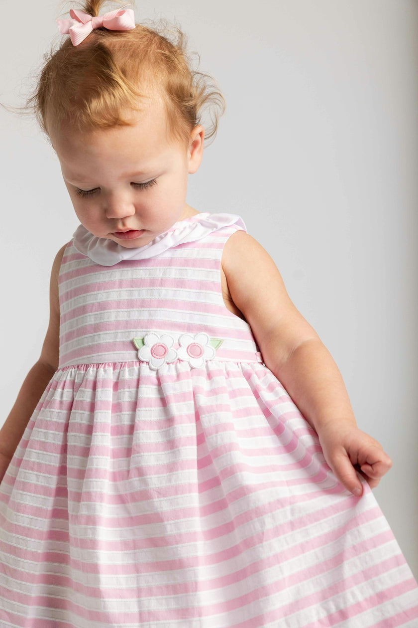 Pink Stripe Dress & Bloomer with Flowers