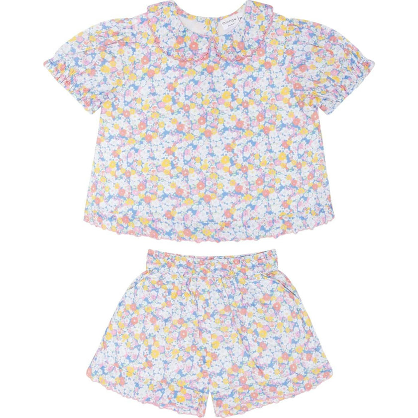 girls jasmine blossom puff sleeve top and short set
