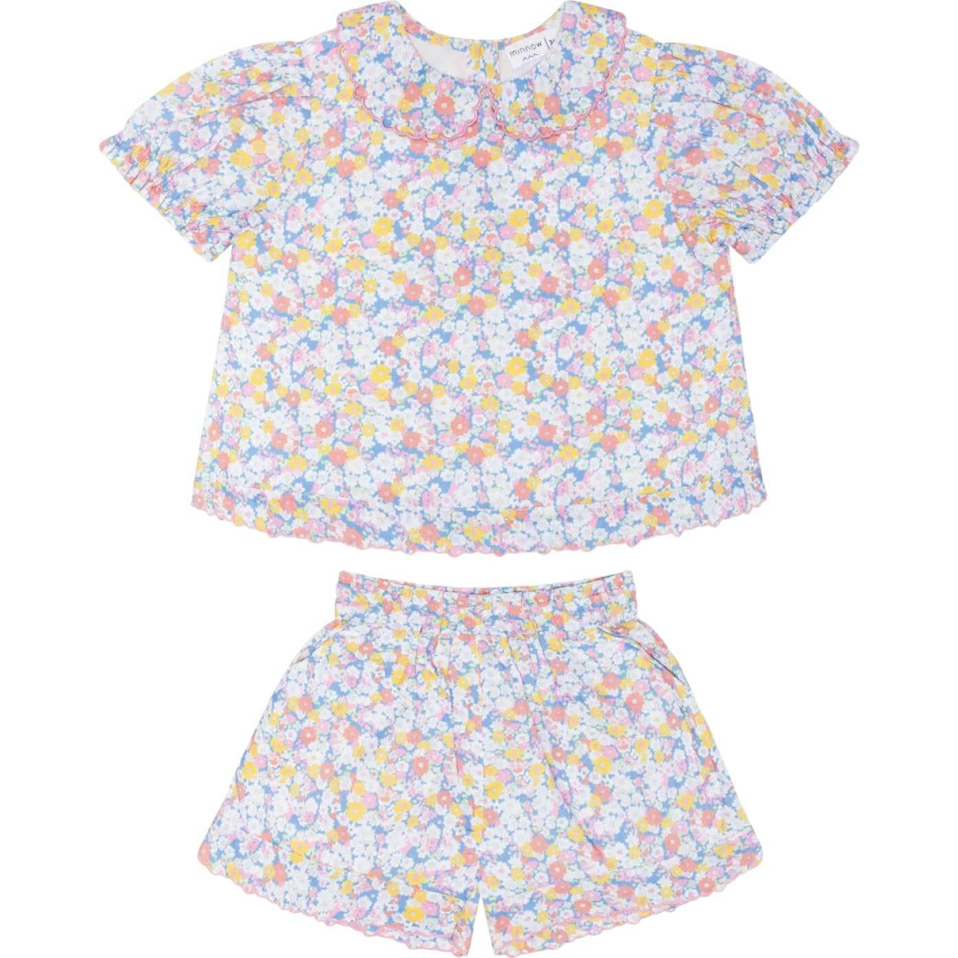 girls jasmine blossom puff sleeve top and short set