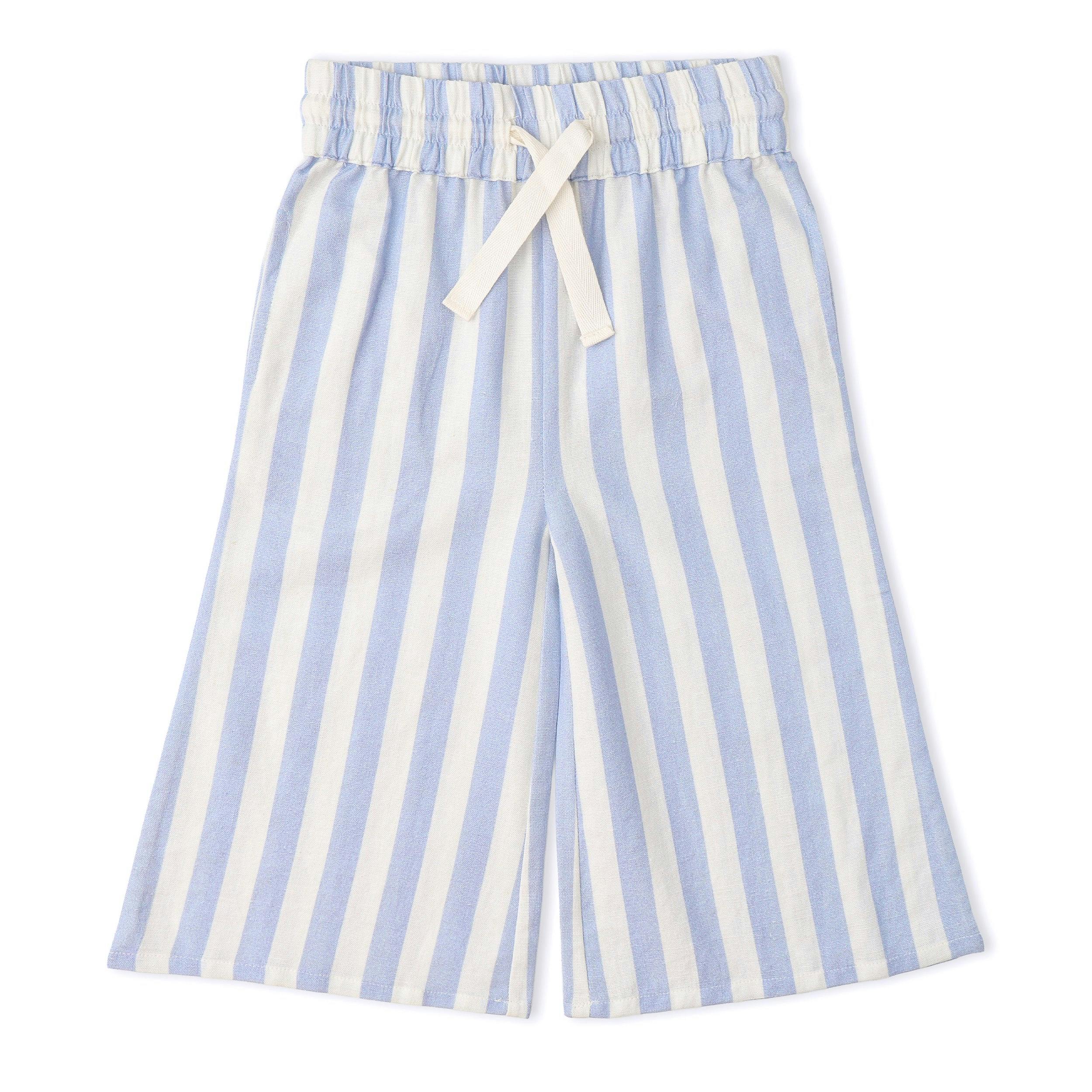 Organic Ruffle Top & Pants Set - Blue Stripes