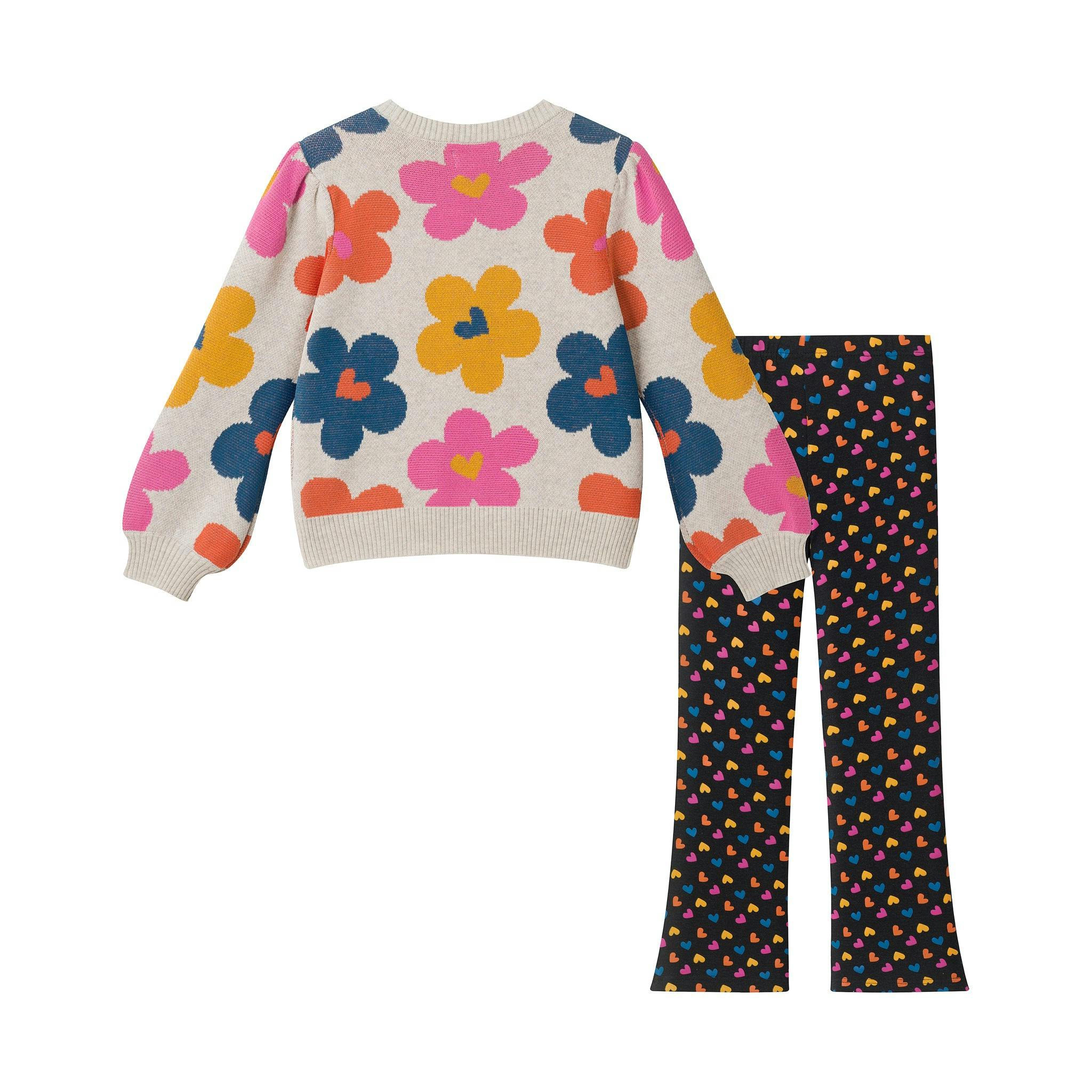 Girls Sweater & Flare Legging Set | Flowers & Hearts