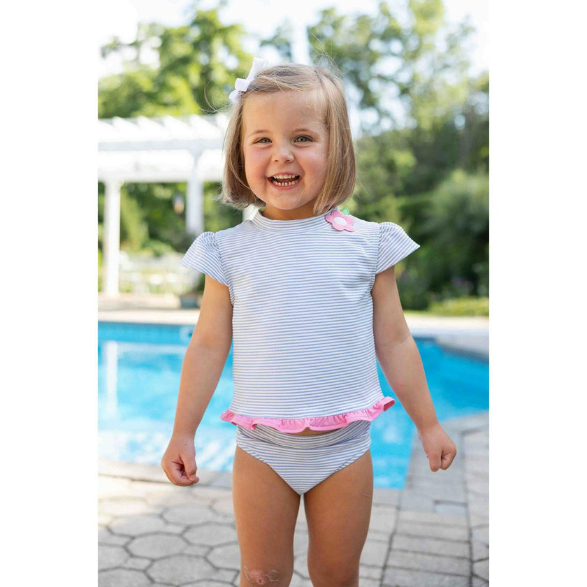 Cap Sleeve Rash Guard Tankini With Flower