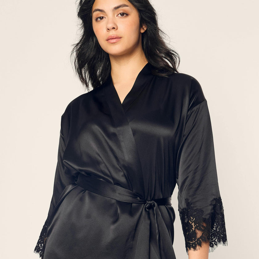 Women's Silk Lace Robe in Black