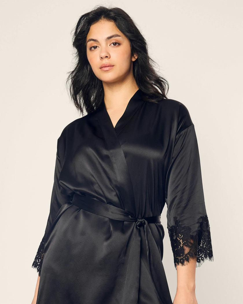 Women's Silk Lace Robe in Black