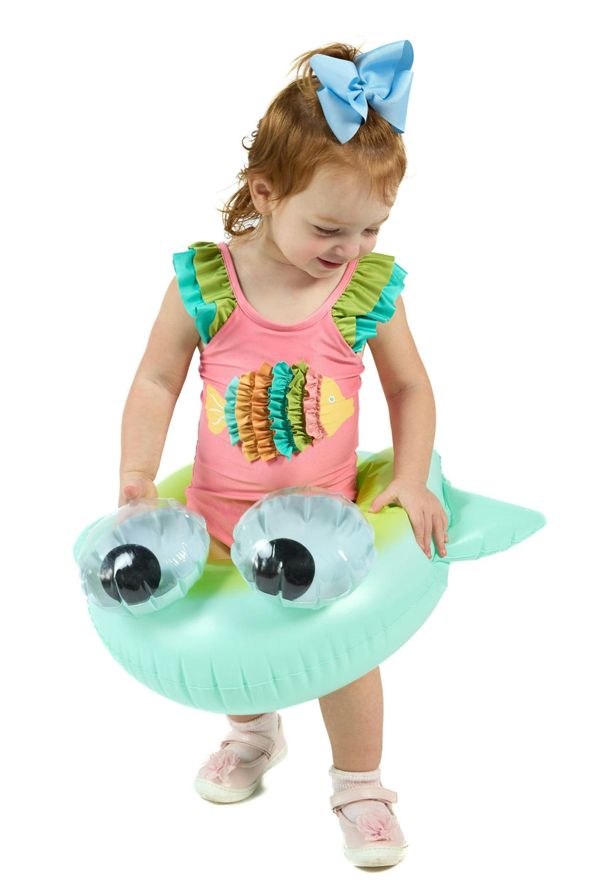 The Coral Reef Ruffle - Little Girls Pink Fish One Piece