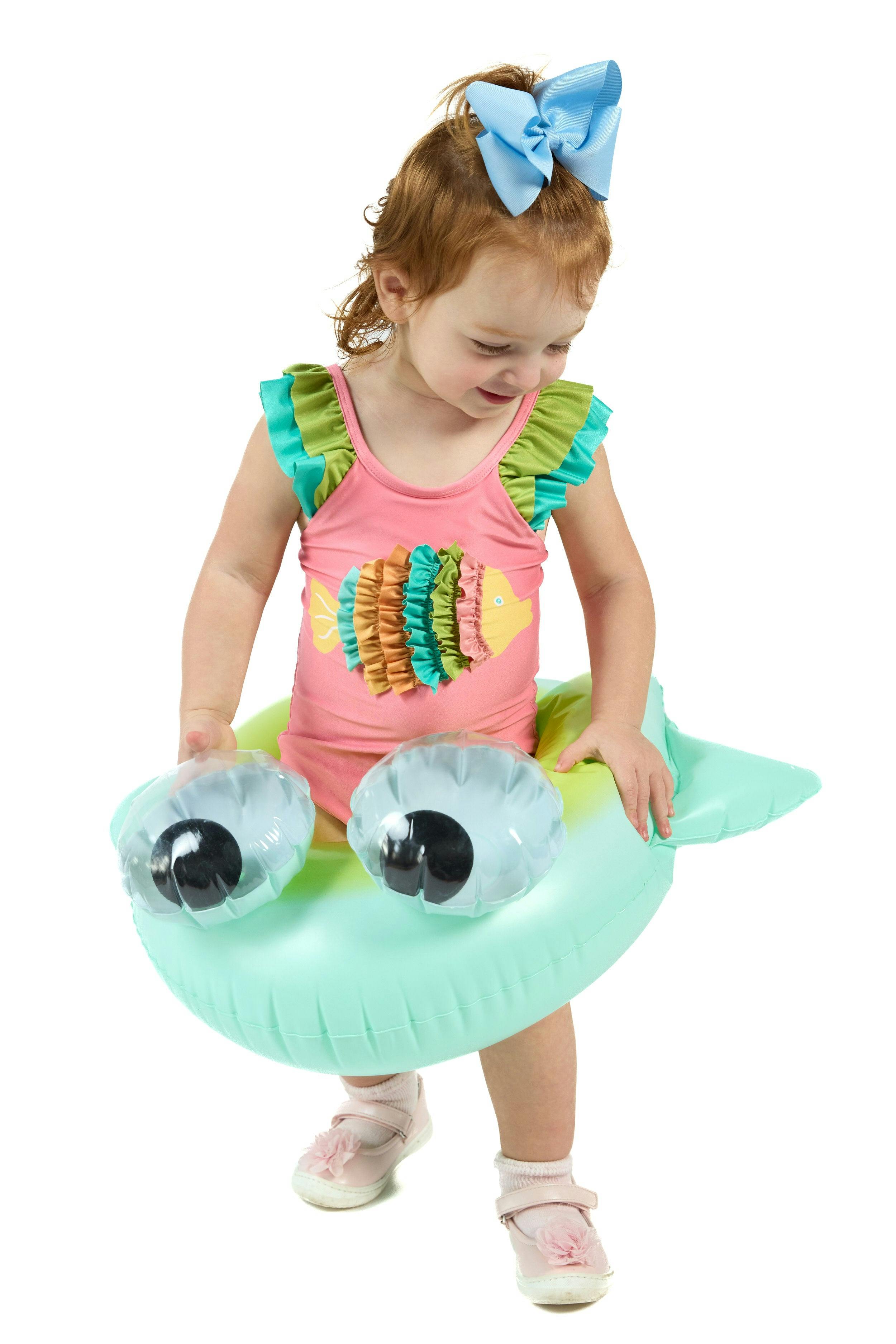 The Coral Reef Ruffle - Little Girls Pink Fish One Piece