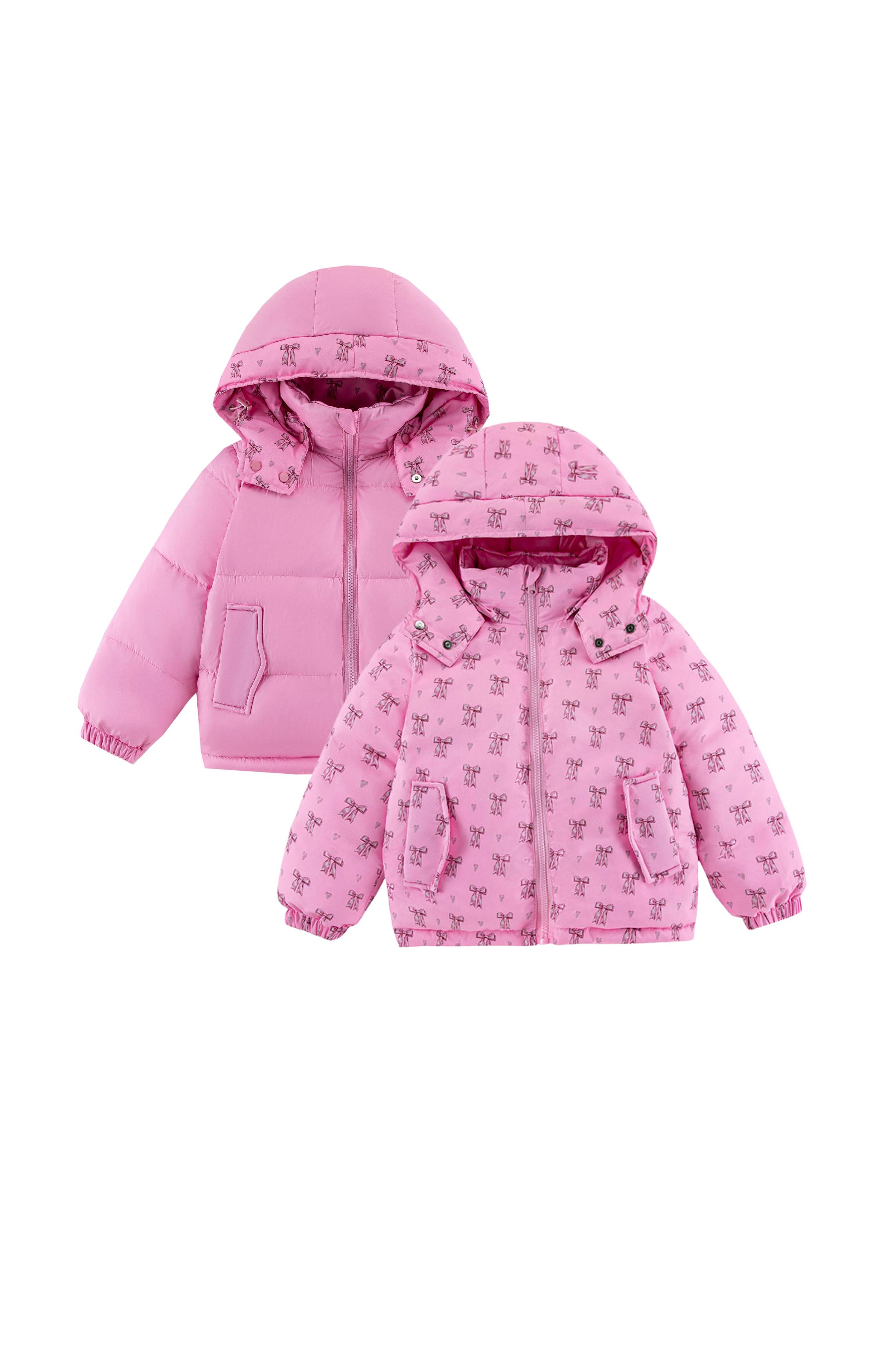 Charlie Heavy Weight Down Puffer Coat, Candy Pink Bow