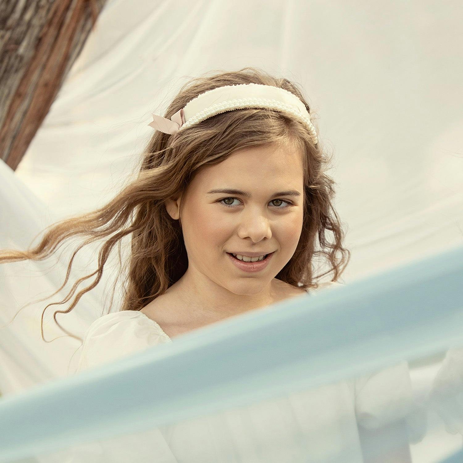 Halo Luxe Molly Double Strand Pearl Grosgrain Bow Headband - Ballet Slipper