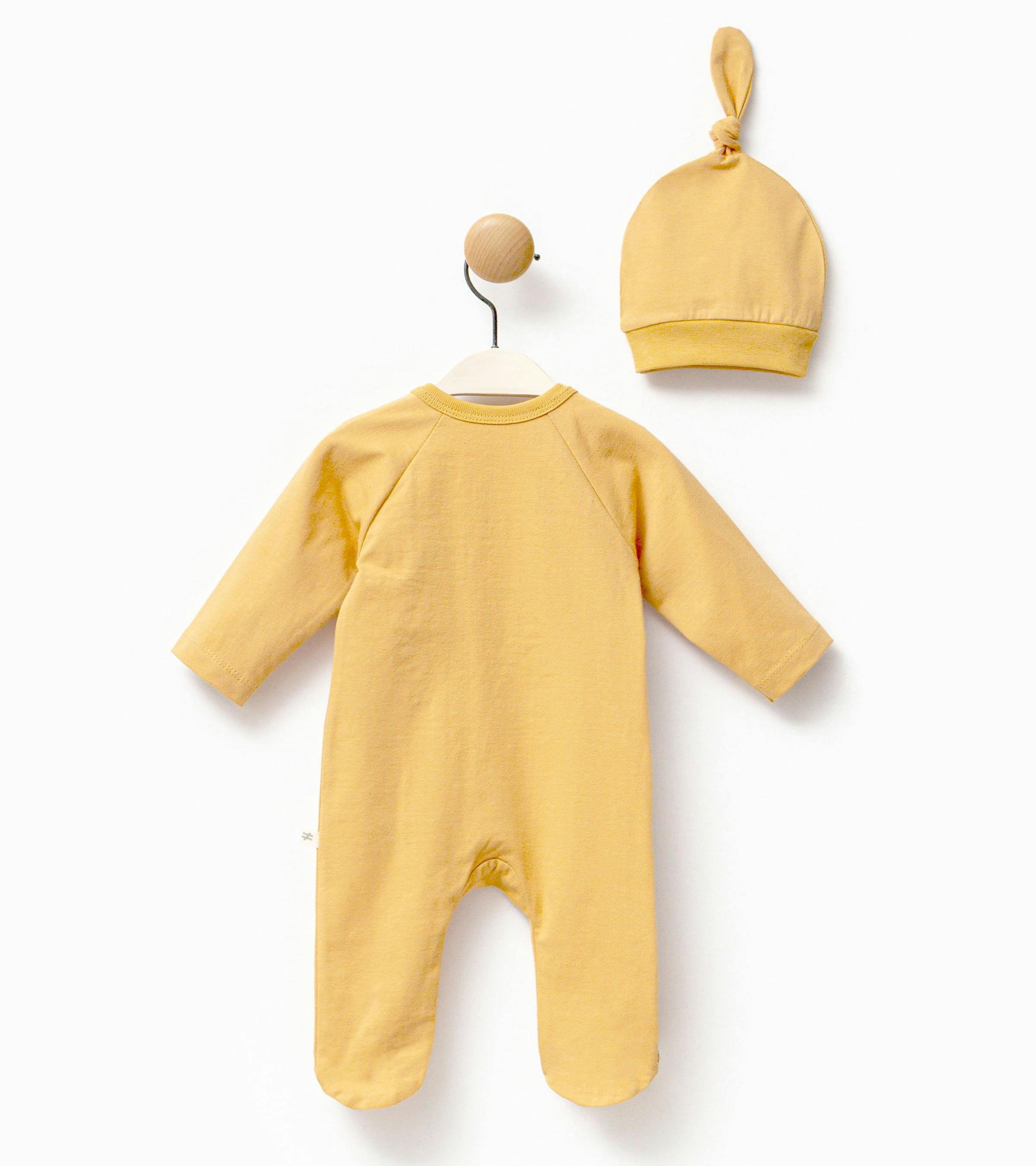 Yellow Tractor Graphic Babygrow & Hat