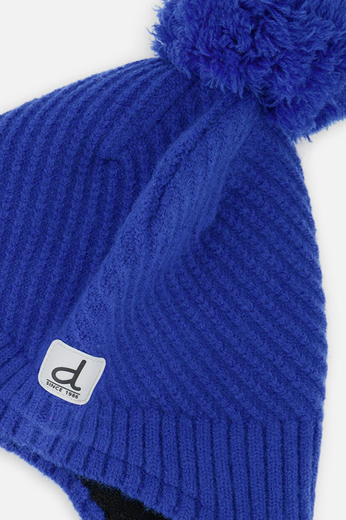 Winter Peruvian Knit Hat with Pompom Royal Blue