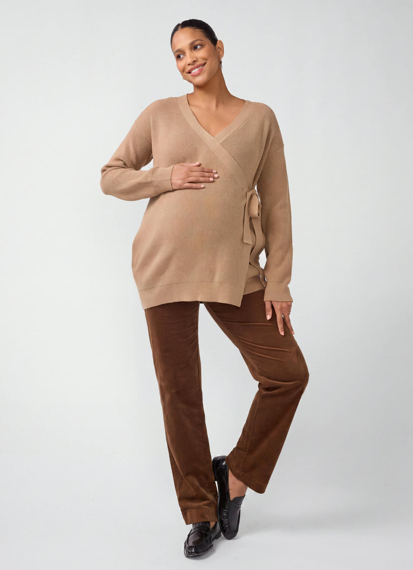 Ribbed Knit Crossover Maternity Nursing Cardigan