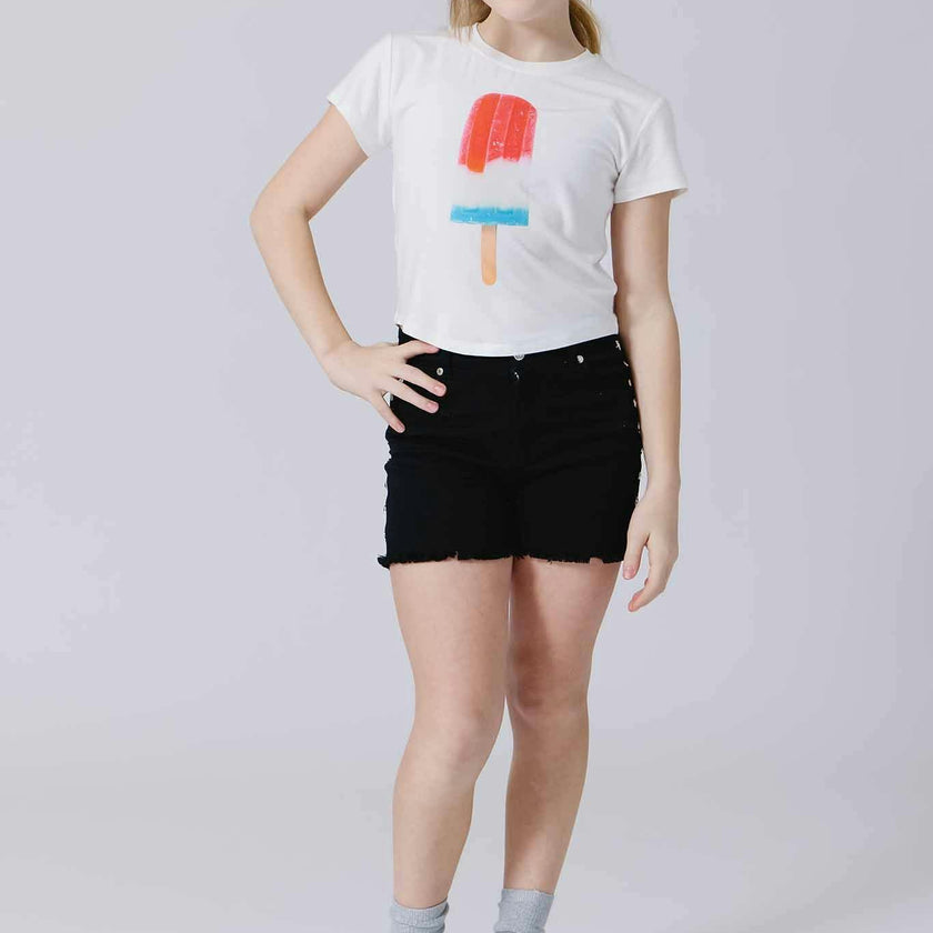 Girls Baby Tee with Red, White and Blue Popsicle