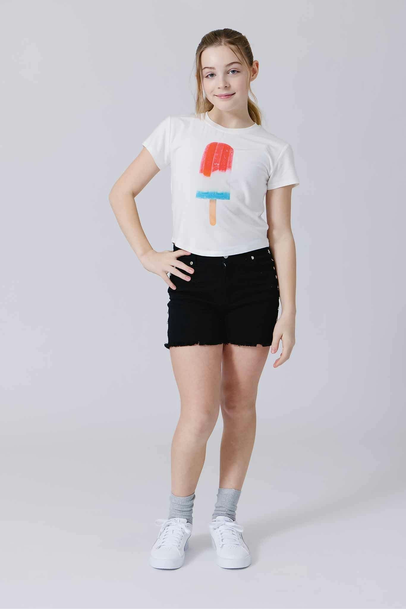 Girls Baby Tee with Red, White and Blue Popsicle