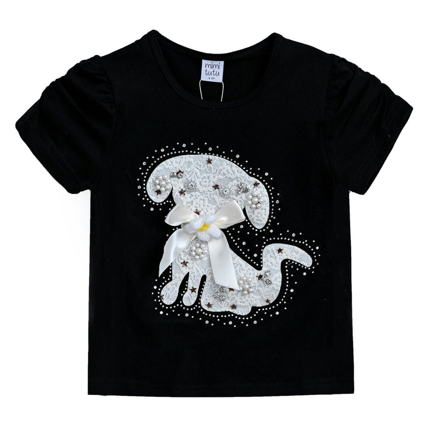 Black Puppy Applique T-Shirt