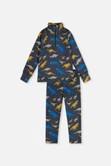 Two Piece Thermal Underwear Grey and Blue Dinosaur Print