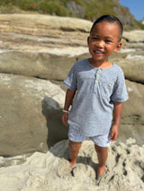 BOARDWALK HEATHERED NAVY Short Sleeved Henley Tee