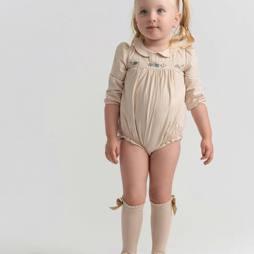 Floral Embroidered Bubble Beige