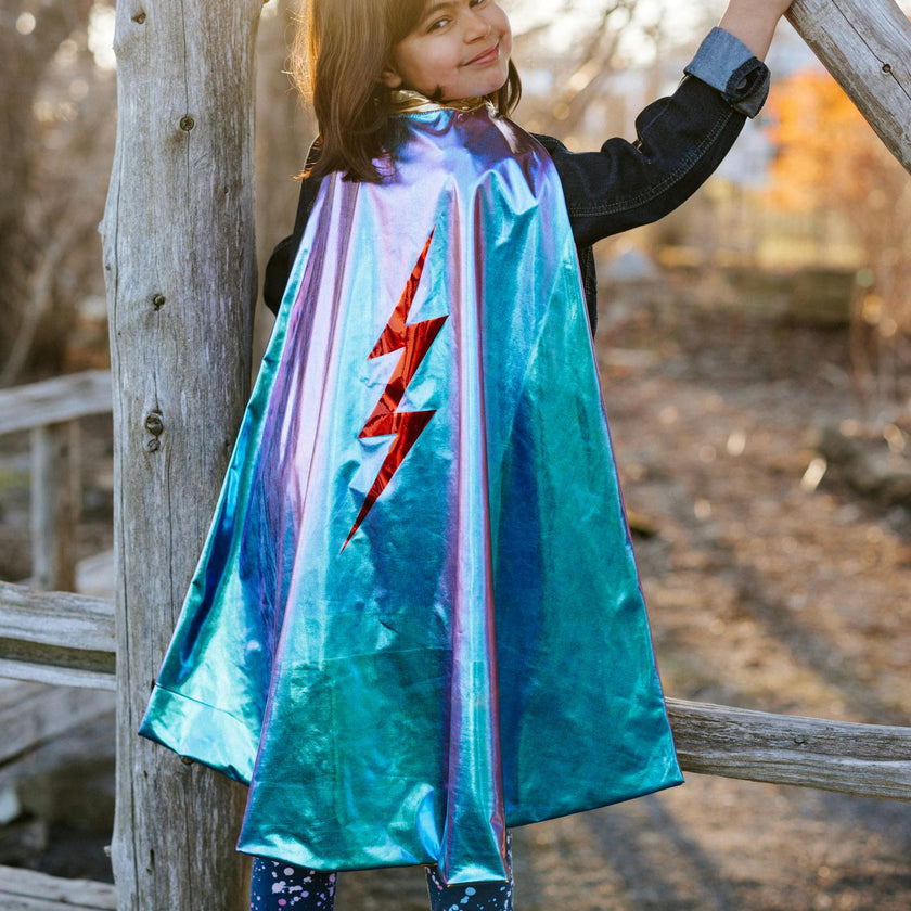 Reversible Blue Lightning Holographic Cape