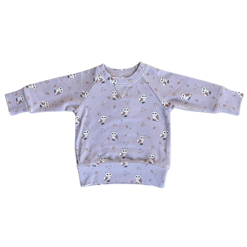 Girls Raglan Sweatshirt in Lavender Owl