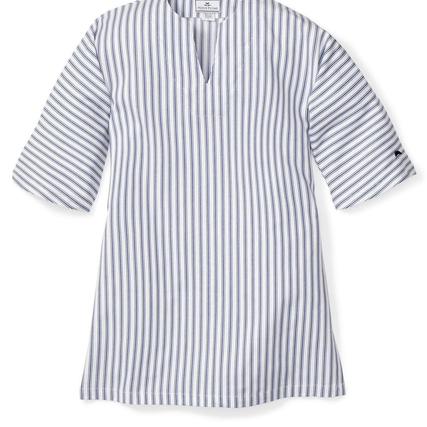 Girl's Twill Caftan in Navy French Ticking