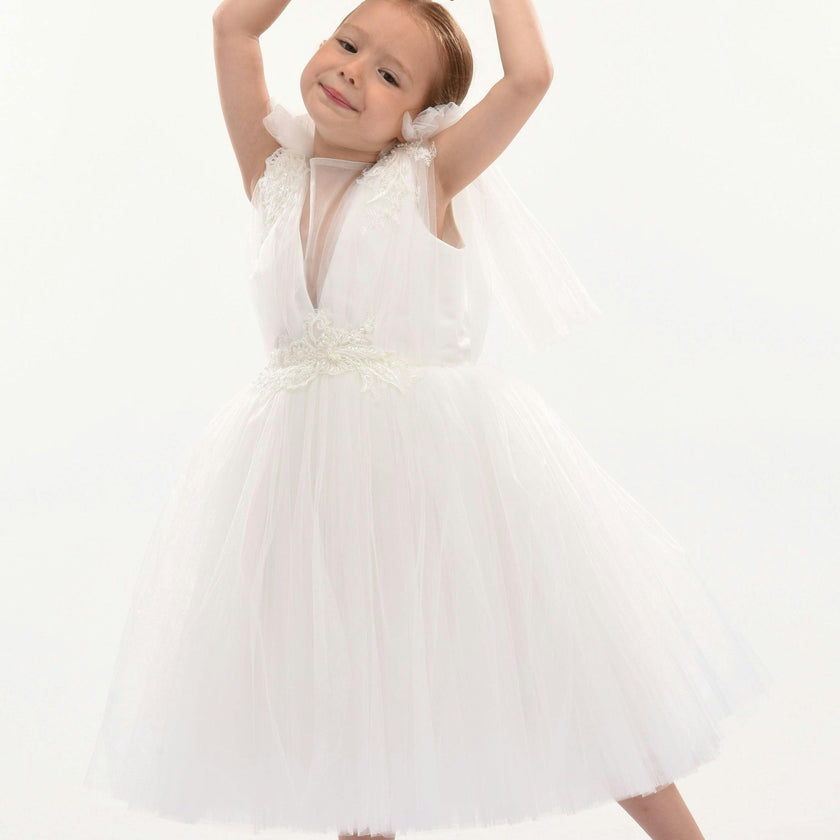 White Aspen Tulle Bow Dress