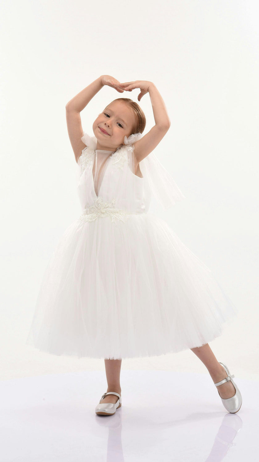 White Aspen Tulle Bow Dress
