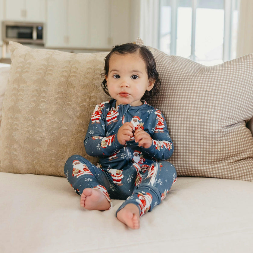Bamboo Convertible Zip-Up Footie Pajama - Santa Claus