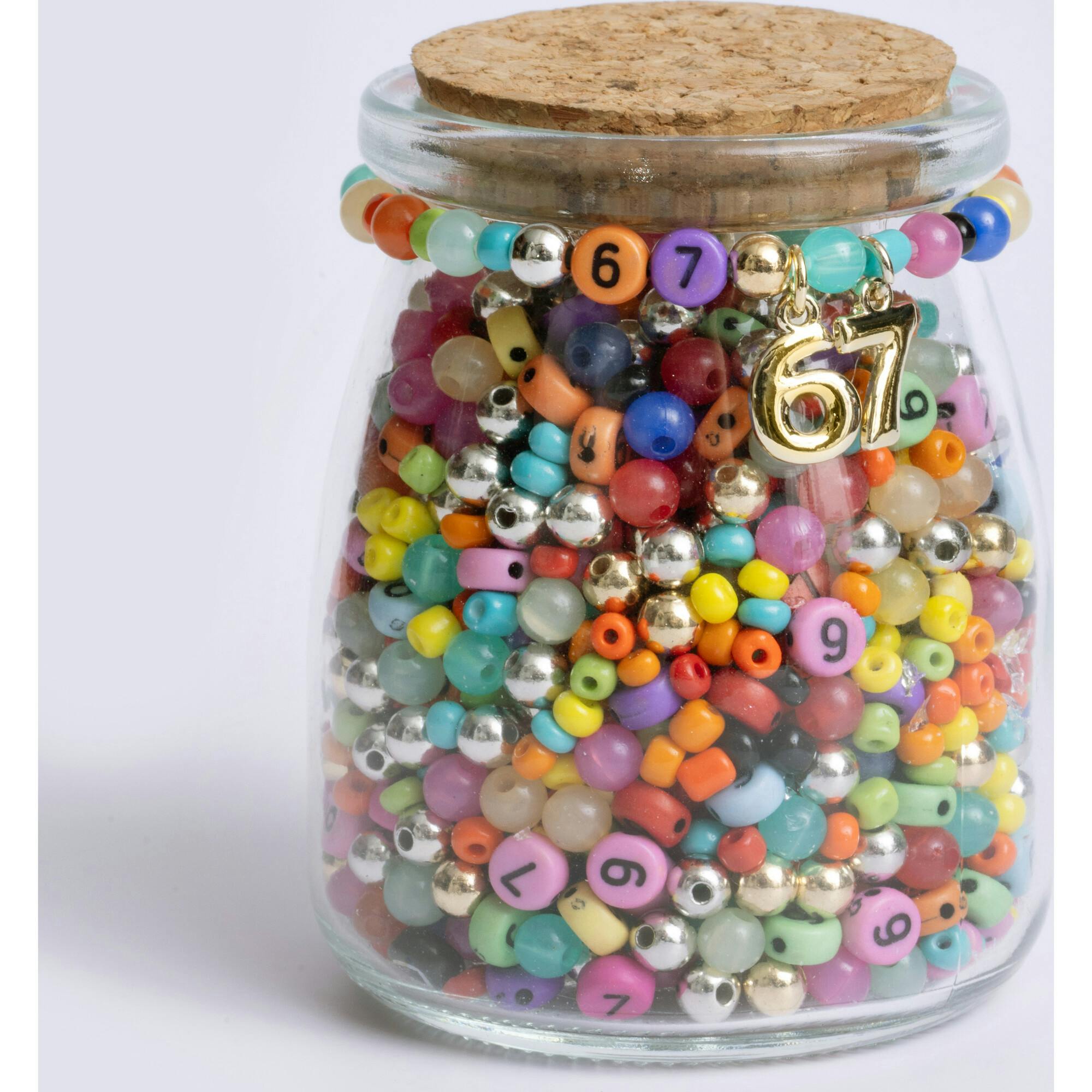 6-7 Stretch Beaded Bracelet DIY Numb er Bead Jar Over 1100 Beads With Charms